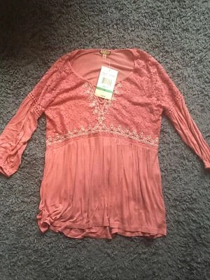 Womens Eyeshadow Pink 3/4 Lace Shirt Size Large Foto 1 de 4