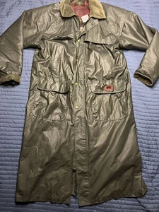 Woolrich Trench Coat Jacket Wool Lining Size Large Green Made In The USA - Picture 1 of 17