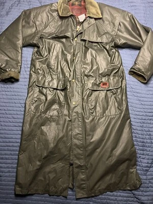 Woolrich Trench Coat Jacket Wool Lining Size Large Green Made In The USA - Image 1 of 4