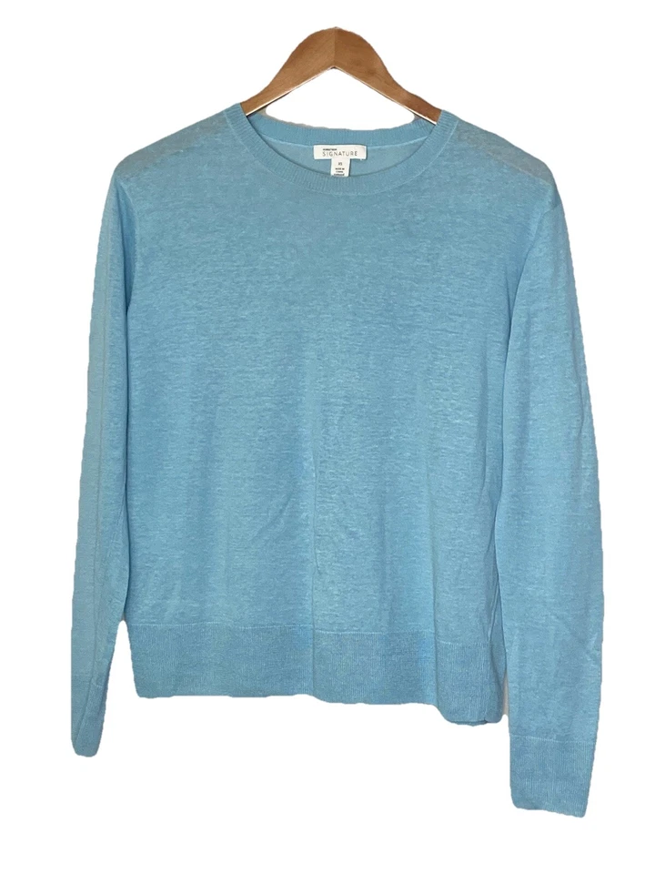 Suéter pulôver feminino Nordstrom Signature bebê azul linho viscose tamanho XS - Imagem 1 de 4
