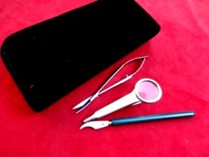 Embroidery Machine Scissors_SQUEEZER+Magnifier Tweezers+Seam Ripper /Velvet Case - Picture 1 of 21