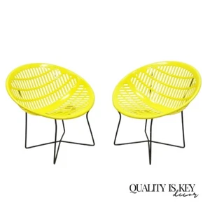 Pair Vintage Fabiano & Panzini Motel Solair Yellow Iron and Plastic Lounge Chair - Picture 1 of 11