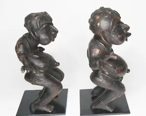 AFRICAN PAIR BRONZE STATUES CAMEROON BAMILEKE FERTILITY TRIBAL ART 11"H VTG - Picture 1 of 11