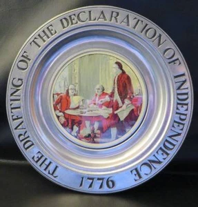 Vtg  Decorative PEWTER PLATE Drafting Declaration Independence USA History 1776 - Picture 1 of 4