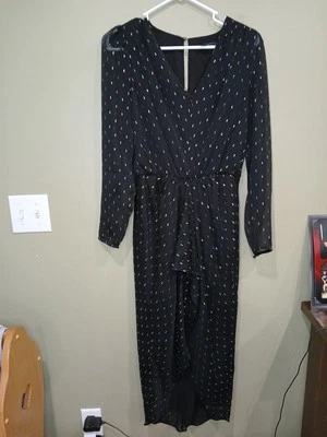 Vestido longo White House Black Market tamanho 4 preto dourado cintilante mangas transparentes - Imagem 1 de 4