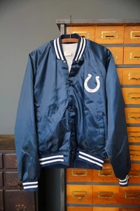 VTG Chalk Line Indianapolis Colts Football Satin bomber Jacket Mens sz L 80s 90s - Picture 1 of 10