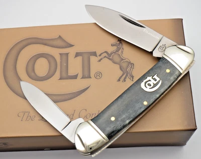 COLT TITANIUM - "Canoe" Pocket Knife - Smooth Blue Bone Handles - New in Box - Image 1 of 4