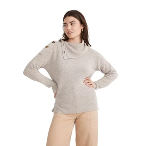 Madewell S Heather Mist Button-Shoulder Wool Ribbed Turtleneck Sweater OS38-12 - Picture 1 of 10