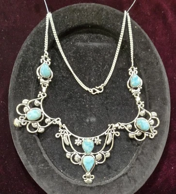 .925 Серебряное покрытие натуральный ларимар мульти камень заявление ожерелье 20» - Изображение 1 из 4