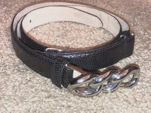 White House Black Market Black Patent Leather & Silver Link Chain Belt size XS/S - Picture 1 of 9