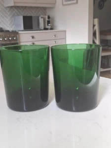 Vintage Reims Green Glass Tumblers x2 Mid Century France Lowball - Picture 1 of 13
