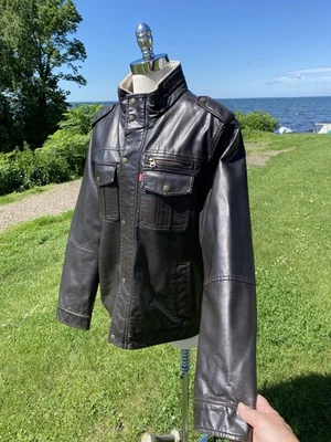 LEVI'S Cafe Racer 夹克 PVC 人造棕色皮革 男式 中号 轰炸机 摩托车 骑手 — 第 1/4 张图片