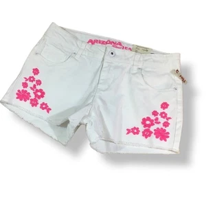Arizona Jean Co Girls Shorts Sz 12.5 Plus Pink Embroidered Flowers White Shortie - Picture 1 of 4