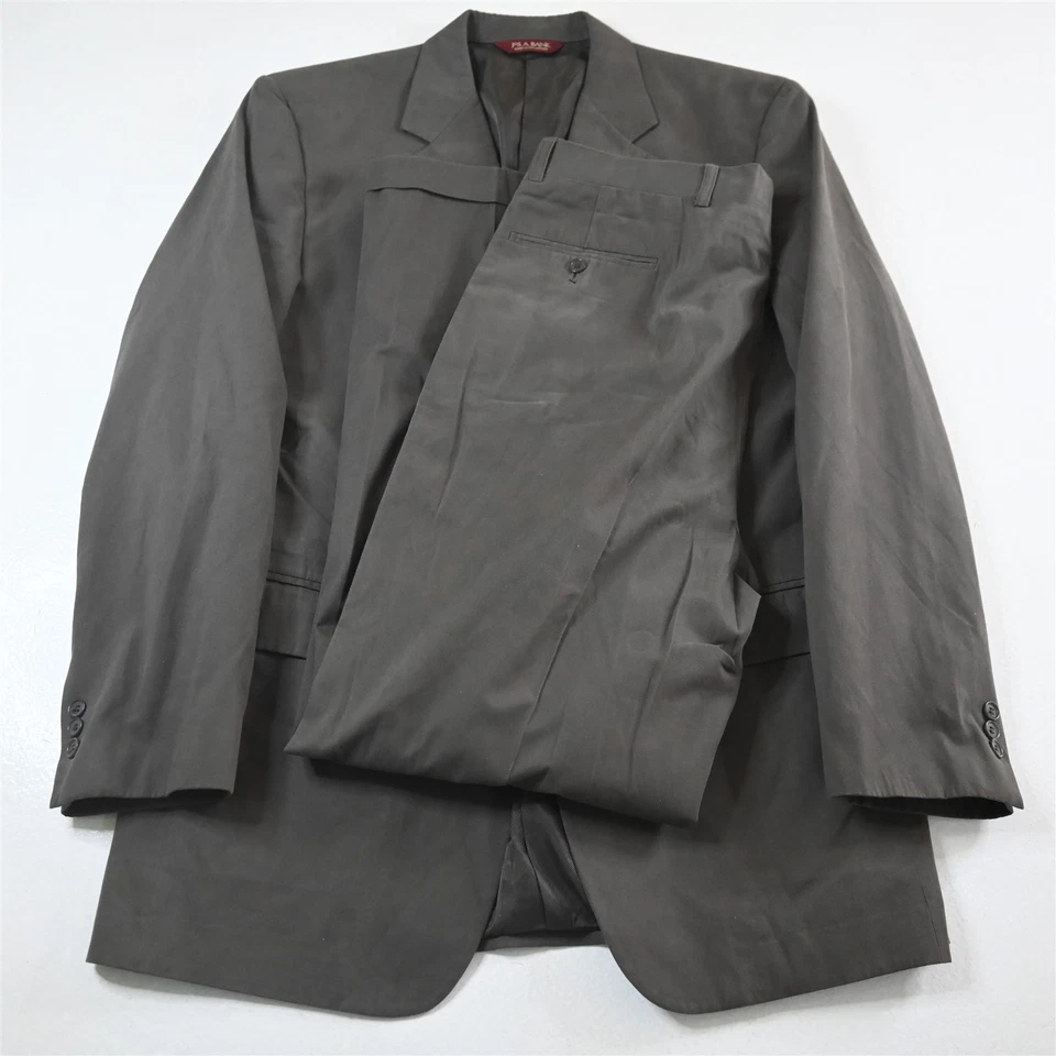 Vtg Jos A Bank 42L 34x32 Gray Brushed Cotton Mens Jacket Pants Suit - Image 1 of 4