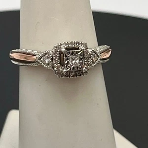 Kay Jewelers Sterlingsilber 10 K Rotgold Diamant Halo Versprechen Ring Größe 7,75 - Bild 1 von 13