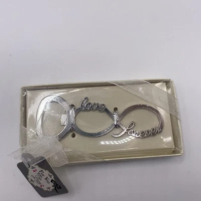 Infinity “Love Forever” Silver Bottle Opener Wedding Gift Boxed w/ Ribbon & Tag - Image 1 of 4