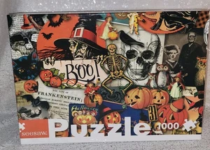 Seesaw Puzzles BOO! Happy Halloween Collage Puzzle 1000 Pcs 18.9" X 28.8" Used - Picture 1 of 7