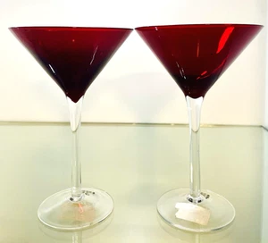 Ruby Red Martini Glasses Goblets Set of 2 TAG Hand Blown 7” Tall - Picture 1 of 9