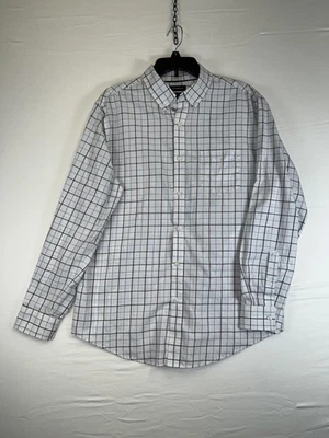 Camisa Croft&Barrow Para Hombre Grande Blanca Azul A Cuadros Fácil Cuidado Con Botones Manga Larga Foto 1 de 4