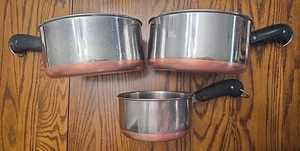 3 Revere Ware 1801 Copper Clad Bottom Stainless Steel Pots/No Lids - Picture 1 of 9