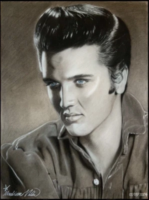 ORIGINAL Elvis Presley 18x24 realistic charcoal drawing (FRAMED) Foto 1 de 2