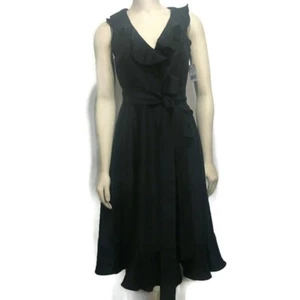 Kate Spade NY 2 Fiona Safari Black Silk Ruffled V-Neck Wrap Cocktail Dress NEW - Picture 1 of 8