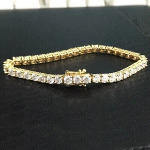12Ct Round Cut Moissanite Women's 4mm Tennis Bracelet 14K Yellow Gold Plated 7" - Picture 1 of 5