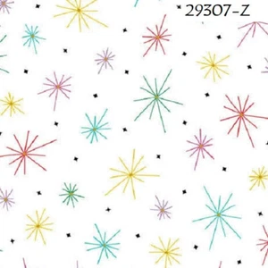 Light Up the Sky Fireworks cotton Quilt fabric QT 29307-Z Stars on White - Picture 1 of 5