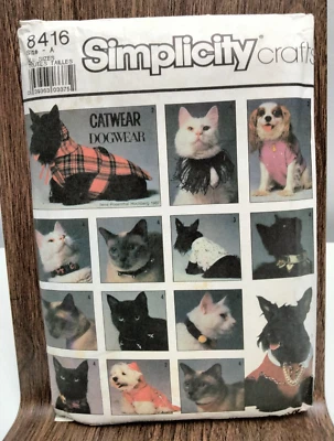 Vintage 1987 Simplicity 8416 Pet Clothes Sewing Pattern Catwear & Dogwear - Image 1 of 3