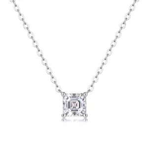 Collana con ciondolo MOISSANITE taglio Asscher 1 ct da donna in argento massiccio 925 18" - Foto 1 di 6