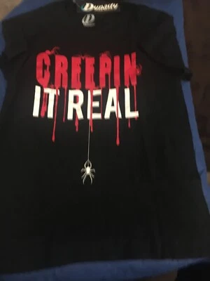 НОВЫЙ ХЭЛЛОУИН ГРАФИЧЕСКИЙ ФУТБОЛКА SZ M «CREEPIN' ЭТО РЕАЛЬНЫЙ» КОРОТКИЙ РУКАВ ЖУТКИЙ НОВЫЙ С ЯРЛЫКАМИ - Изображение 1 из 4