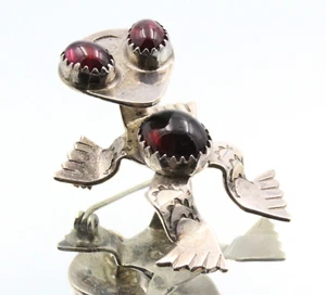 Art Acoya Stamped Sterling Silver Garnet Navajo 3D Toad Pin Pendant - Picture 1 of 8