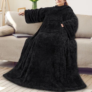 Fleece Wearable Blanket with Sleeves Pocket Microfiber Warm Soft TV Blanket Gift - Picture 1 of 64