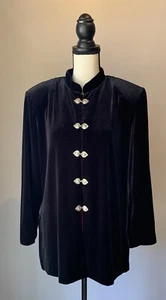 Vintage JBS LTD Jacket 14P Black Evening Velvet Mandarin Collar L Hook Closure - Picture 1 of 7