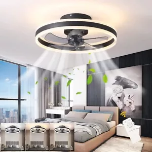 20" Low Profile Chandelier 3-Color Led 3 Speed Invisible Ceiling Fan w/Remote - Picture 1 of 11