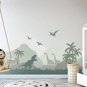 Grüne Dinosaurier Wald Tapete Blick und Stick abnehmbare PVC Wandtattoo Kinderzimmer - Bild 1 von 7