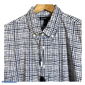 Michael Kors Shirt Mens XXL Slim Fit Long Sleeve Modern Check Plaid Pop Blue $98 - Picture 1 of 5