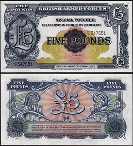 Great Britain, United Kingdom Armed Force 5 Pounds 1948, UNC, P-M23, Watermark - Picture 1 of 3