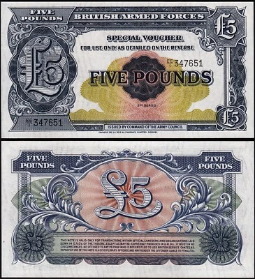 Great Britain, United Kingdom Armed Force 5 Pounds 1948, UNC, P-M23, Watermark - Image 1 of 3