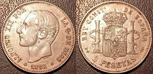 Espagne - Alfonso XII - 2 pesetas argent 1882 MS-M, Madrid SUP ! KM#678.2 - Imagen 1 de 1