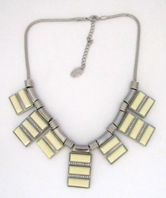 Nicole Miller Silver Tone Faux Ivory & Rhinestone Fringe Panels Necklace 20" - Image 1 of 4