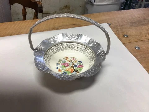 vintage Farber Shlevin Inc. hand wrought ceramic & aluminum basket 1950's Cover