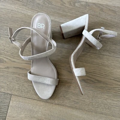 BP. Sandalias de tacón ancho con correa al tobillo Lula talla US 10M gamuza rubor para mujer Foto 1 de 4