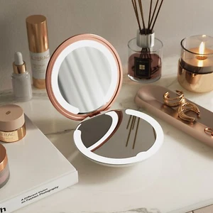 Ella Handheld Folding Rosegold Makeup Mirror with LED Lights - Picture 1 of 2