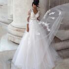 Long Sleeve Sweetheart Appliqué Lace Illusion Train Bridal Gown Wedding Dress
