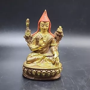 Figura 1° Dalai Lama Tsongkhapa Buddha cinese tibetano ottone rame 3,5"x2"x1,5 - Foto 1 di 18