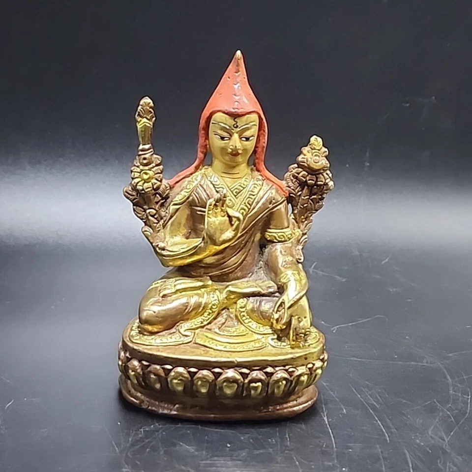 Figura 1er Dalai Lama Tsongkhapa Buda Chino Tibetano Latón Cobre 3.5"x2"x1.5 Foto 1 de 4