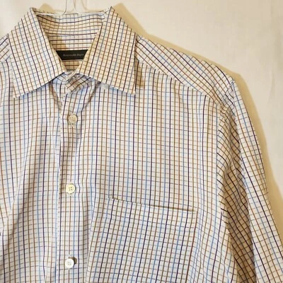 ZEGNA mens dress shirt 18/30 Small White Multi Color - Image 1 of 4