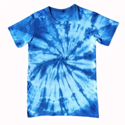 Camiseta Indigo Tie Dye Oganic Hecha a Mano Única Tie-dye Unisex Camiseta Foto 1 de 4