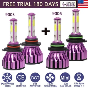 48000LM Combo 4 9005/HB3 + 9006/HB4 LED Headlight Kit Bulbs High Low Beam White - Foto 1 di 23
